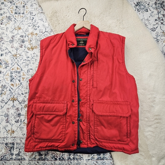 Orvis Red Zip Sleeveless Puffer Vest Winter Goose Down Men Size L